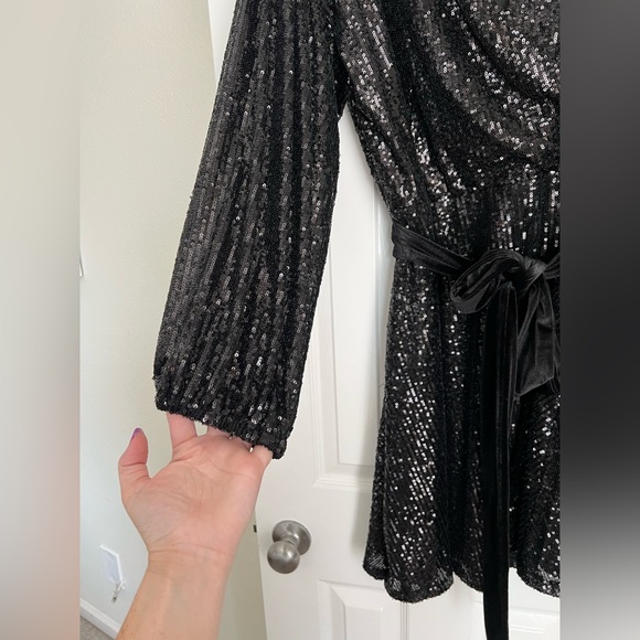 Eloquii Black Mini Sequin Dress with Velvet Tie Size 18 - Picture 6 of 9